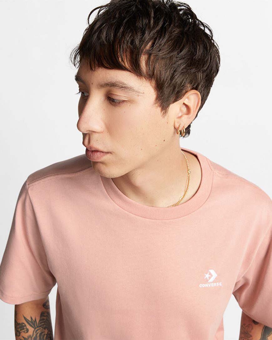 Men's Converse Go-To Embroidered Star Chevron Standard Fit T-Shirts Pink | AU 50CE1D